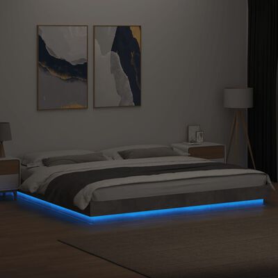 vidaXL Bedframe met LED-verlichting bewerkt hout betongrijs 180x200 cm