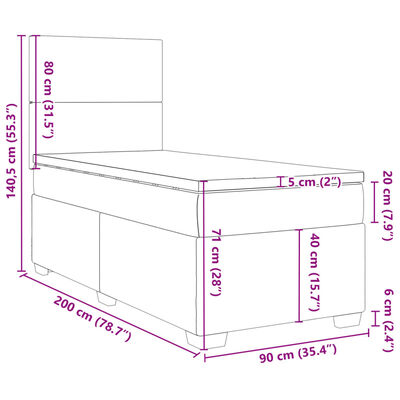 vidaXL Boxspring met matras fluweel lichtgrijs 90x200 cm