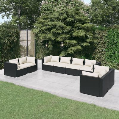 vidaXL 8-delige Loungeset met kussens poly rattan zwart