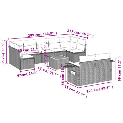 vidaXL 10-delige Loungeset met kussens poly rattan zwart