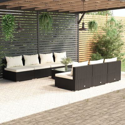 vidaXL 8-delige Loungeset met kussens poly rattan zwart