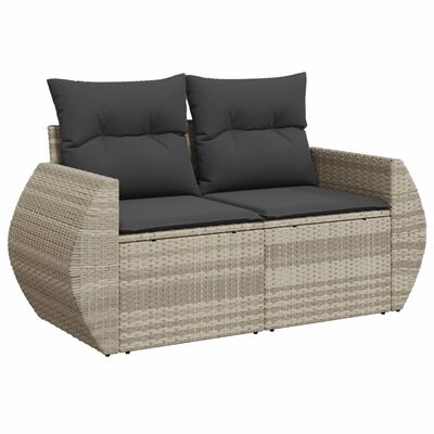 vidaXL 6-delige Loungeset met kussens poly rattan lichtgrijs