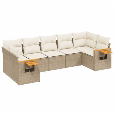 vidaXL 7-delige Loungeset met kussens poly rattan beige