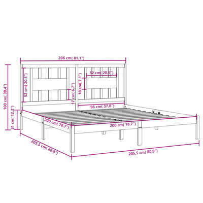 vidaXL Bedframe massief grenenhout grijs 200x200 cm