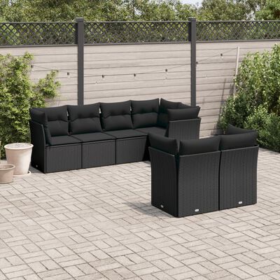 vidaXL 7-delige Loungeset met kussens poly rattan zwart