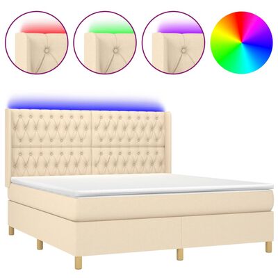 vidaXL Boxspring met matras en LED stof crèmekleurig 160x200 cm