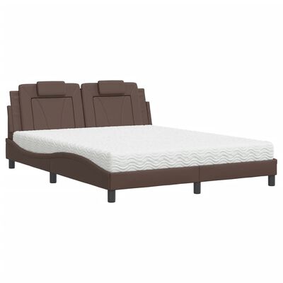 vidaXL Bed met matras kunstleer bruin 160x200 cm