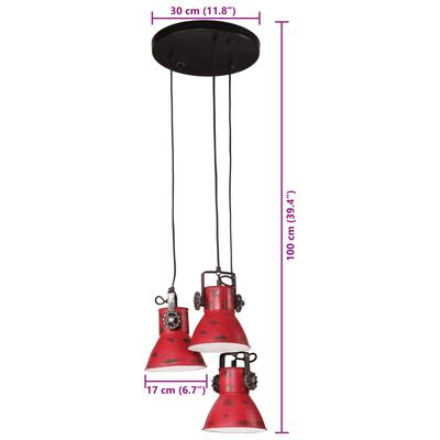 vidaXL Hanglamp 25 W E27 30x30x100 cm verweerd rood