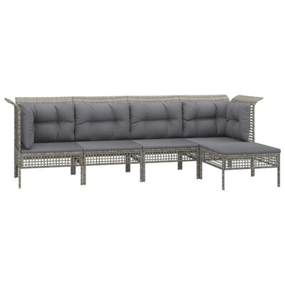 vidaXL 5-delige Loungeset met kussens poly rattan grijs