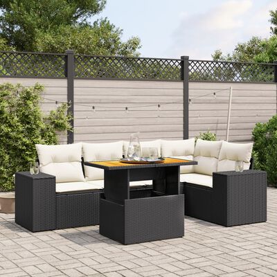 vidaXL 6-delige Loungeset met kussens poly rattan zwart