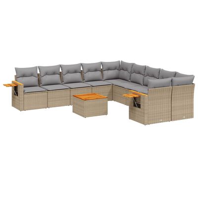 vidaXL 11-delige Tuinset met kussens poly rattan beige