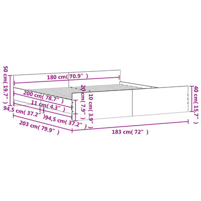 vidaXL Bedframe met hoofd- en voeteneinde sonoma eikenkleur 180x200 cm