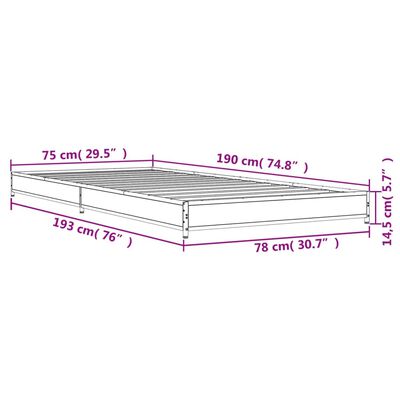 vidaXL Bedframe bewerkt hout en metaal grijs sonoma eiken 75x190 cm