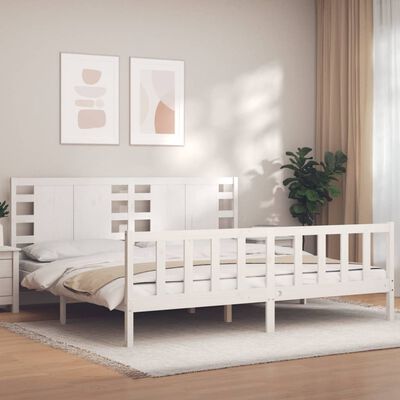 vidaXL Bedframe met hoofdbord massief hout wit 200x200 cm