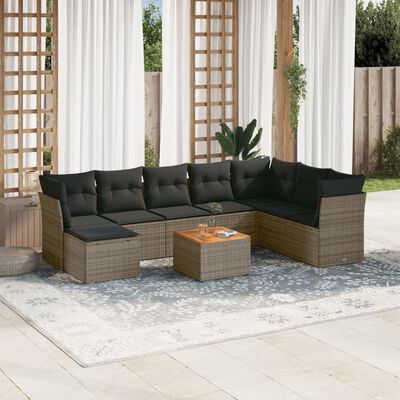 vidaXL 9-delige Loungeset met kussens poly rattan grijs