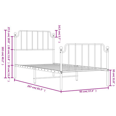 vidaXL Bedframe met hoofd- en voeteneinde metaal zwart 90x200 cm