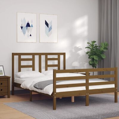 vidaXL Bedframe met hoofdbord massief hout honingbruin 140x200 cm