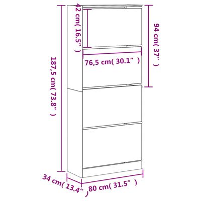 vidaXL Schoenenkast met 4 klaplades 80x34x187,5 cm sonoma eikenkleurig