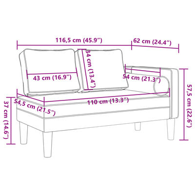 vidaXL Chaise longue met kussens fluweel crèmekleurig