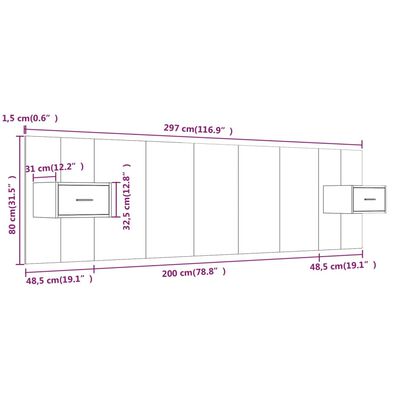 vidaXL Hoofdbord met kastjes bewerkt hout sonoma eikenkleurig