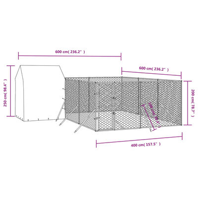 vidaXL Hondenkennel met dak 6x6x2,5 m gegalvaniseerd staal zilver