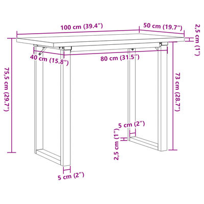 vidaXL Eettafel O-frame 100x50x75,5 cm massief grenenhout en gietijzer