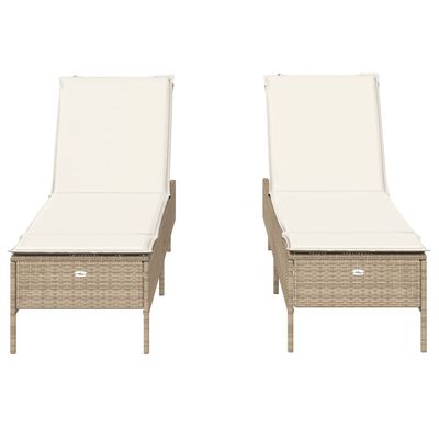 vidaXL Ligstoelen 2 st met kussens poly rattan beige