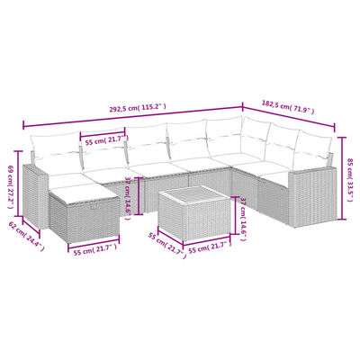 vidaXL 9-delige Loungeset met kussens poly rattan gemengd beige