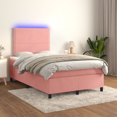 vidaXL Boxspring met matras en LED fluweel roze 120x200 cm