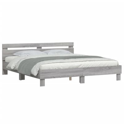 vidaXL Bedframe met hoofdeinde bewerkt hout grijs sonoma 180x200 cm