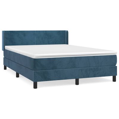 vidaXL Boxspring met matras fluweel donkerblauw 140x190 cm