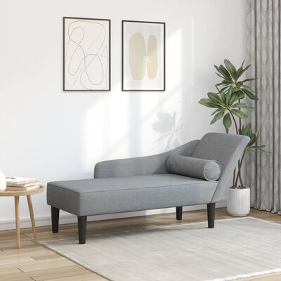 vidaXL Chaise longue met kussens stof lichtgrijs