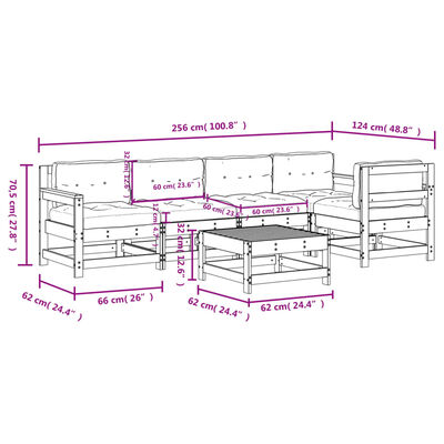 vidaXL 6-delige Loungeset met kussens massief hout zwart