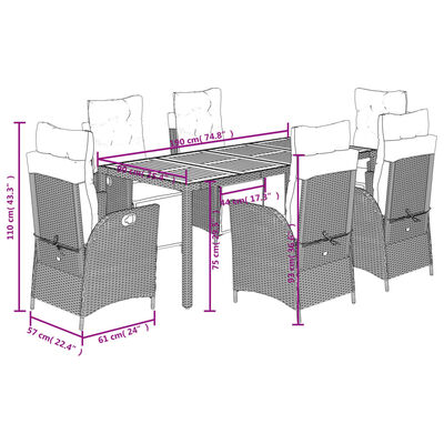 vidaXL 7-delige Tuinset met kussens poly rattan zwart