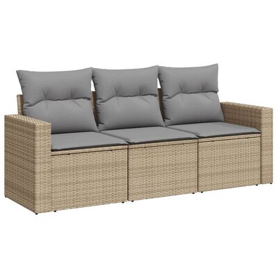 vidaXL 3-delige Loungeset met kussens poly rattan beige