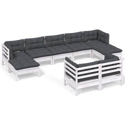 vidaXL 9-delige Loungeset met kussens massief grenenhout wit