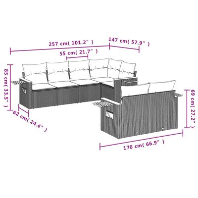 vidaXL 7-delige Loungeset met kussens poly rattan grijs