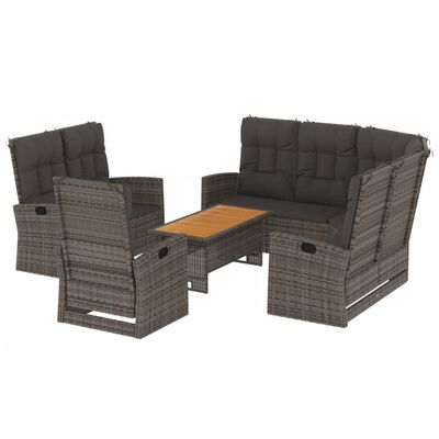 vidaXL 4-delige Loungeset met kussens poly rattan grijs