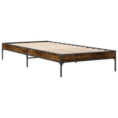 vidaXL Bedframe bewerkt hout en metaal gerookt eikenkleurig 100x200 cm