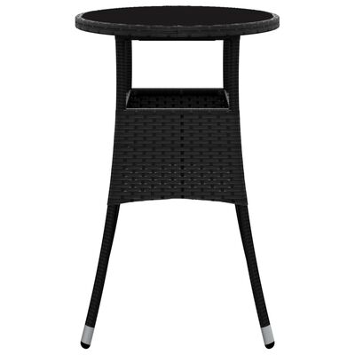 vidaXL Tuintafel Ø60x75 cm gehard glas en poly rattan zwart