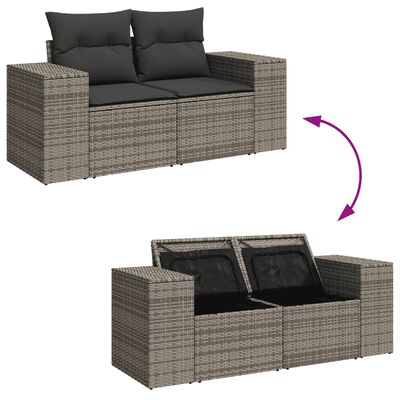 vidaXL 9-delige Loungeset met kussens poly rattan grijs