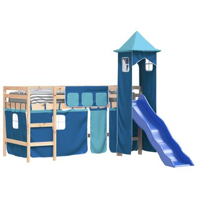 vidaXL Kinderhoogslaper met toren 90x190 cm massief grenenhout blauw