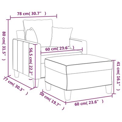 vidaXL Fauteuil met voetenbank 60 cm stof donkergrijs