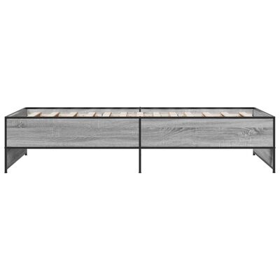 vidaXL Bedframe bewerkt hout en metaal grijs sonoma eiken 90x200 cm