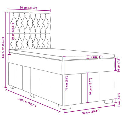 vidaXL Boxspring met matras stof lichtgrijs 90x200 cm