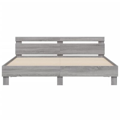 vidaXL Bedframe met hoofdeinde bewerkt hout grijs sonoma 160x200 cm