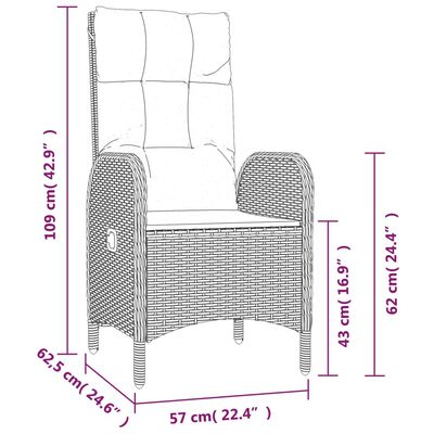 vidaXL 5-delige Tuinset met kussens poly rattan zwart