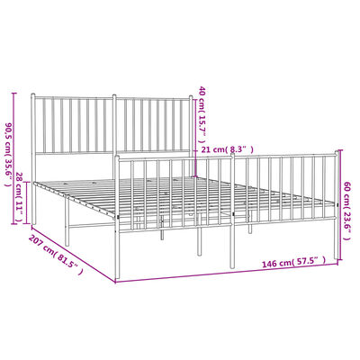 vidaXL Bedframe met hoofd- en voeteneinde metaal zwart 140x200 cm