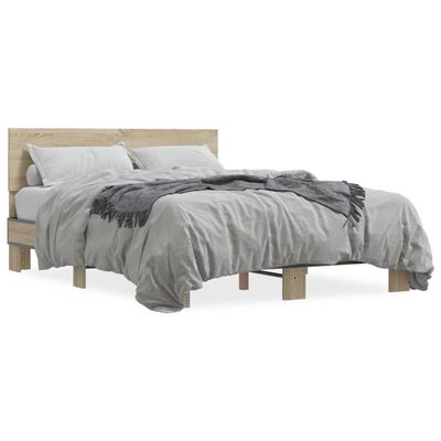 vidaXL Bedframe bewerkt hout metaal sonoma eikenkleurig 135x190 cm