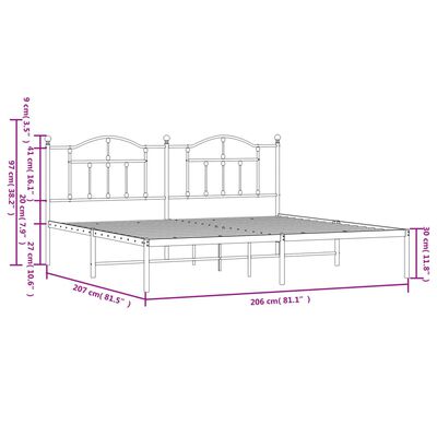 vidaXL Bedframe met hoofdbord metaal zwart 200x200 cm